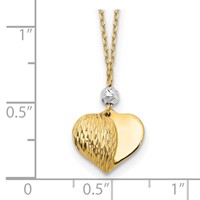 14K Two Tone Polished Diamond-cut Puffed Heart and Bead Pendant Necklace, 18" view 3