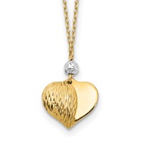 14K Two Tone Polished Diamond-cut Puffed Heart and Bead Pendant Necklace, 18" view 1