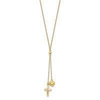 14K Yellow Gold Puffed Heart and Diamond-cut Cross Y-Necklace Plus 2 Inch Extender, 16" view 2