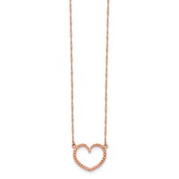 14K Rose Gold Polished and Textured Open Heart Necklace, 17" view 2