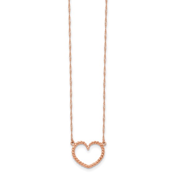 14k Rose Gold Polished and Textured Open Heart 17 inch Necklace