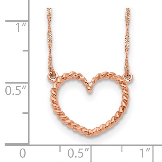 14k Rose Gold Polished and Textured Open Heart 17 inch Necklace