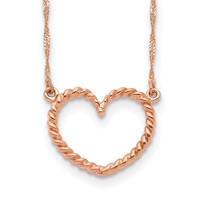 14K Rose Gold Polished and Textured Open Heart Necklace, 17" view 1