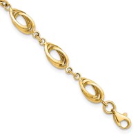 14K Yellow Gold Polished 8mm Fancy Oval Link Bracelet, 7.5" view 1