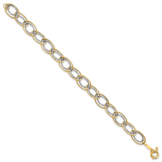 14k Two-tone 11mm Fancy Oval Link 7.5 inch Bracelet