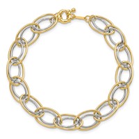 14K Two-tone 11mm Fancy Oval Link Bracelet, 7.5" view 4