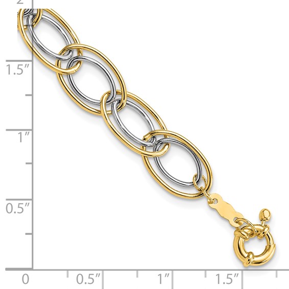 14k Two-tone 11mm Fancy Oval Link 7.5 inch Bracelet