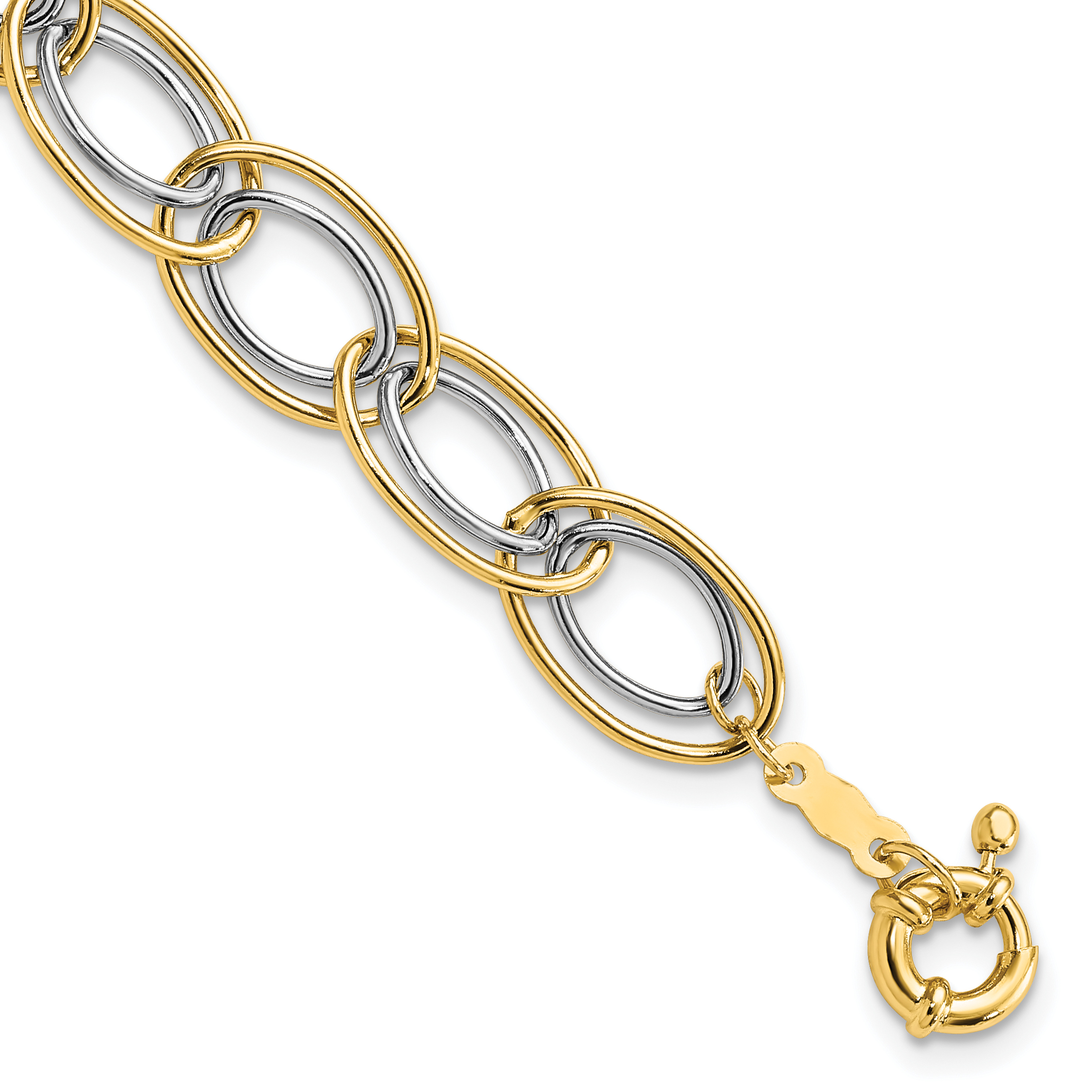 14k Two-tone 11mm Fancy Oval Link 7.5 inch Bracelet (SF2314-7.5)