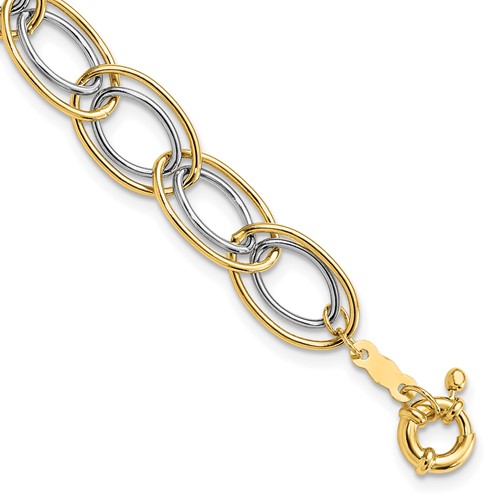 14K Two-tone 11mm Fancy Oval Link Bracelet, 7.5"
