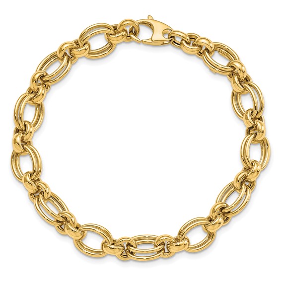 14k Polished 7mm Fancy Double Link 7.5 inch Bracelet