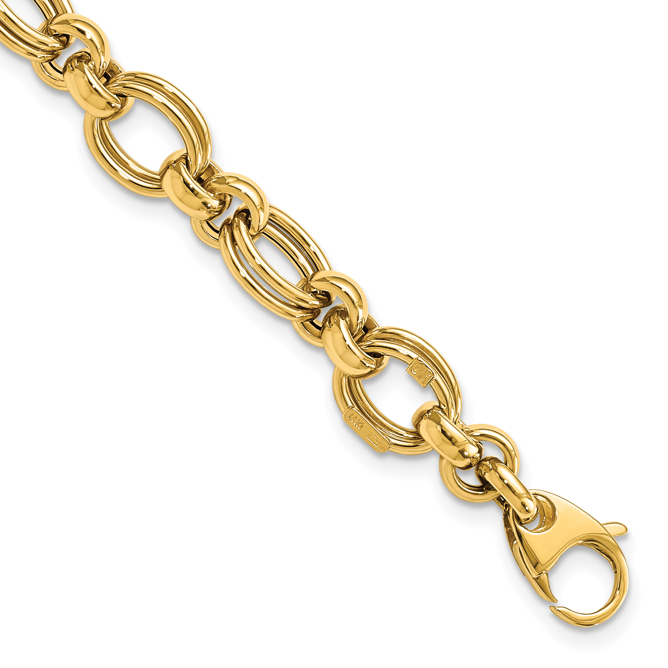 14k Polished 7mm Fancy Double Link 7.5 inch Bracelet (SF2328-7.5)