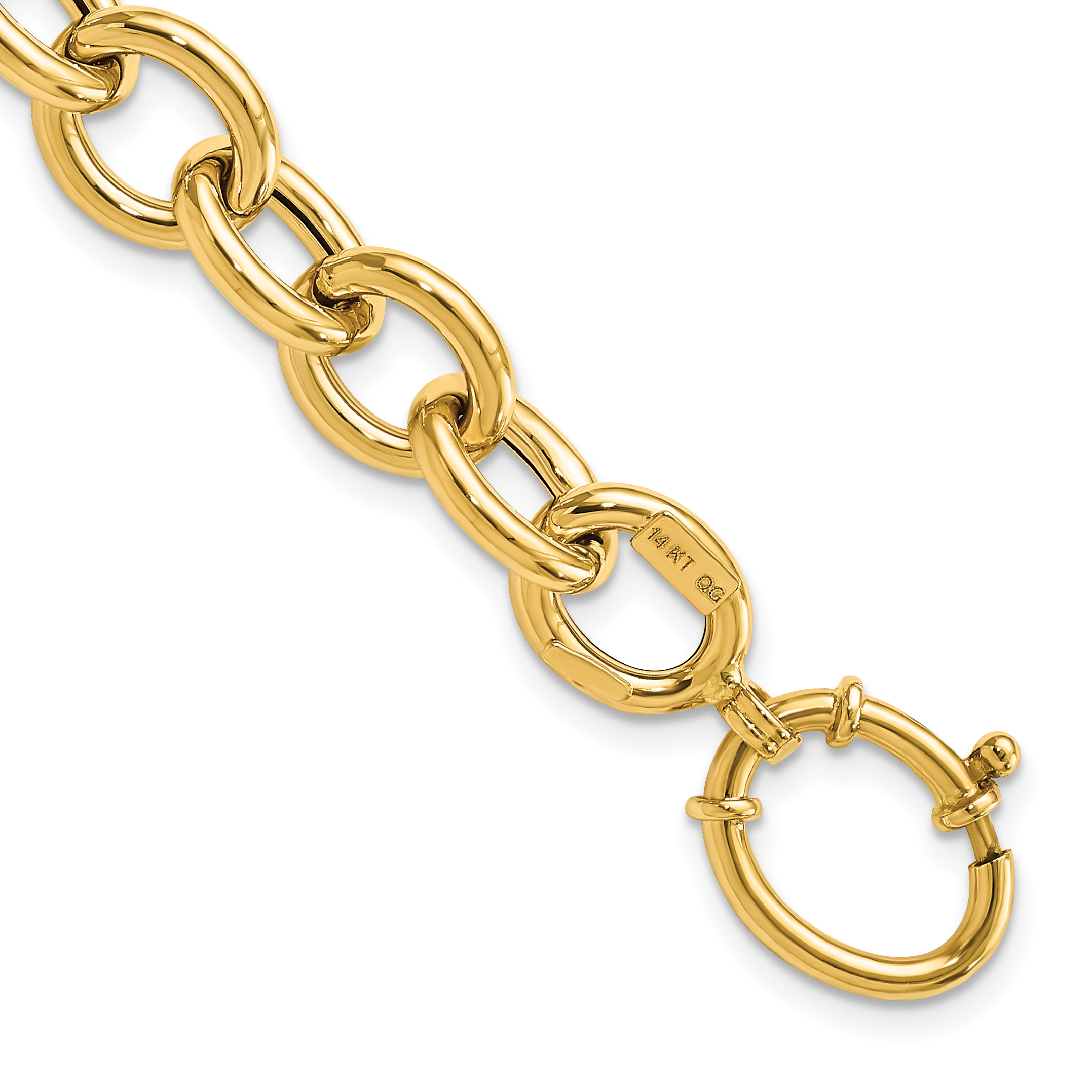 14k Polished 11mm Fancy Oval Cable Link 7.5 inch Bracelet (SF2329-7.5)