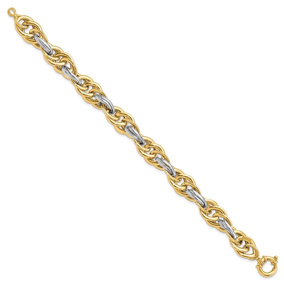14k Two-Tone Polished 11.5mm Fancy Rope Link 8.25 inch Bracelet
