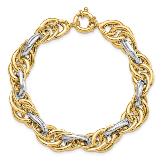 14k Two-Tone Polished 11.5mm Fancy Rope Link 8.25 inch Bracelet