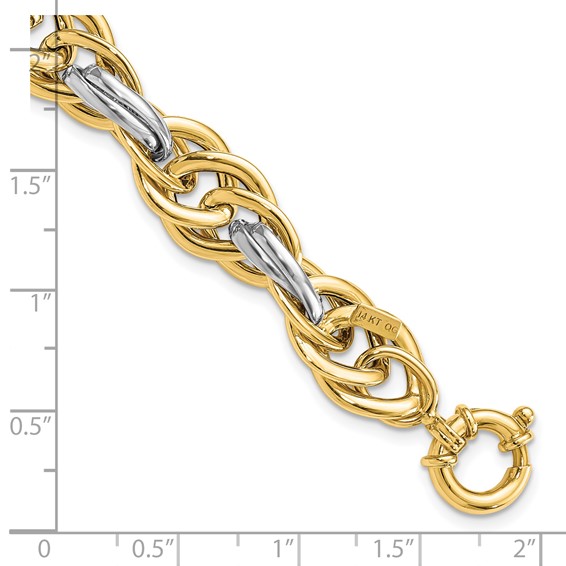 14k Two-Tone Polished 11.5mm Fancy Rope Link 8.25 inch Bracelet