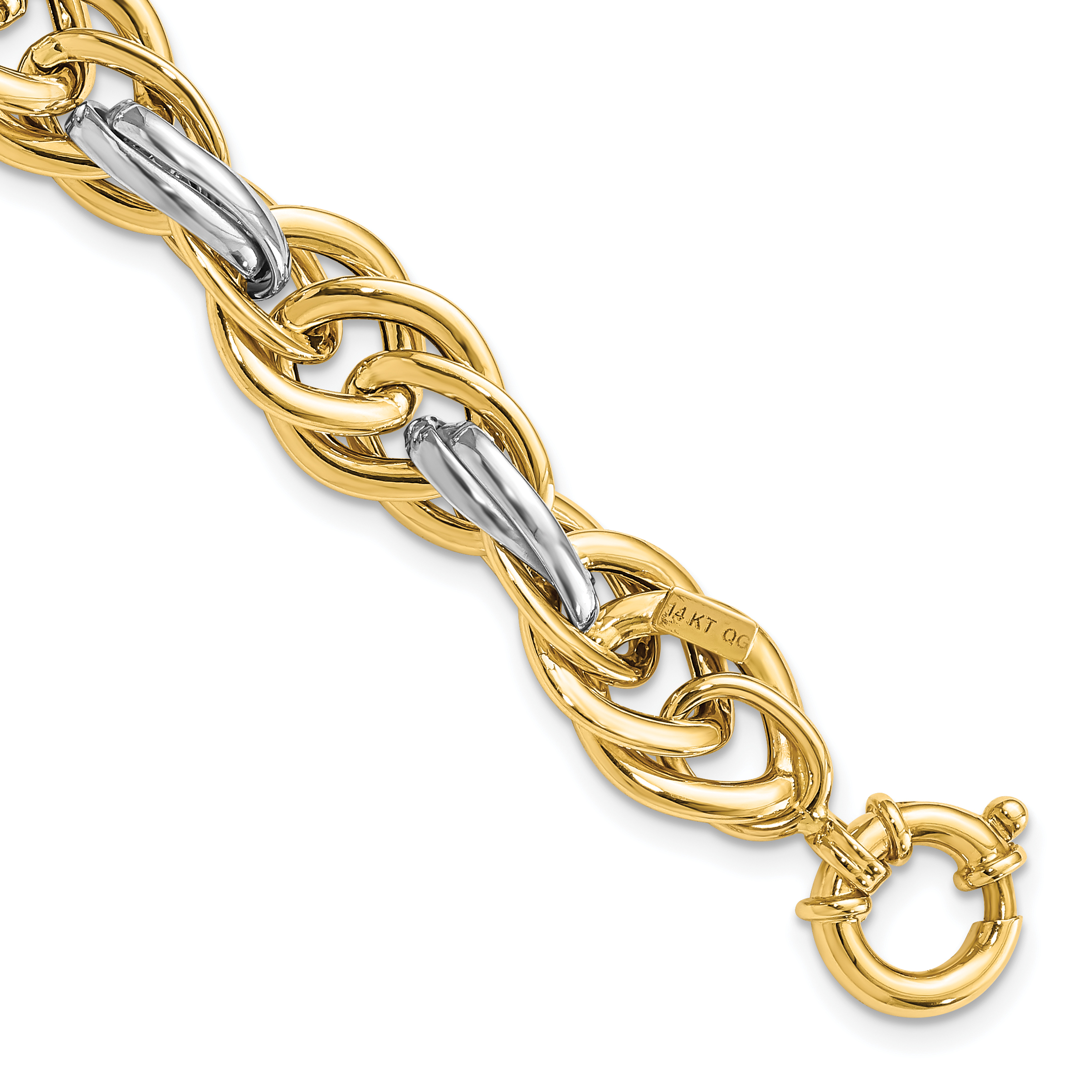 14k Two-Tone Polished 11.5mm Fancy Rope Link 8.25 inch Bracelet (SF2351-8.25)
