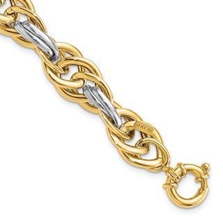 14k Two-Tone Polished 11.5mm Fancy Rope Link 8.25 inch Bracelet