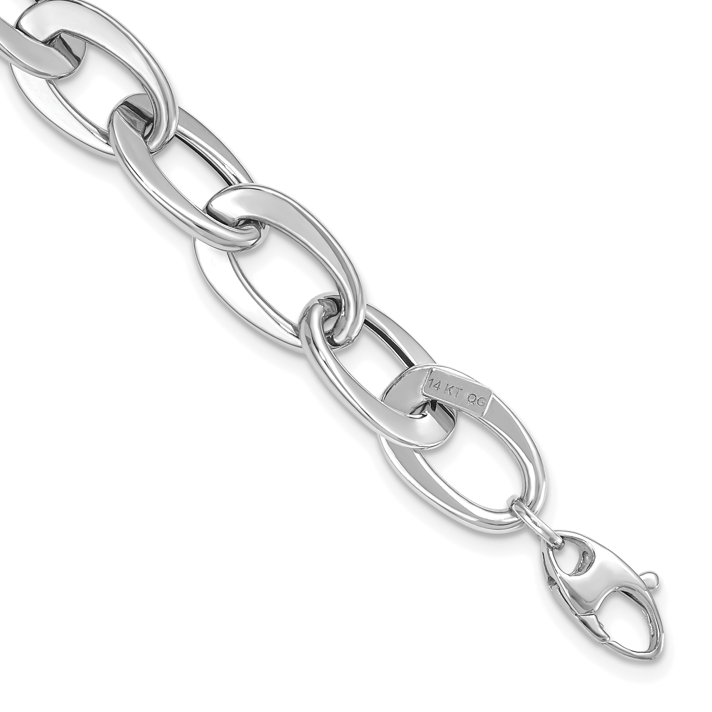 14k White Gold Polished 9.7mm Fancy Cable Link 8 inch Bracelet (SF2376-8)
