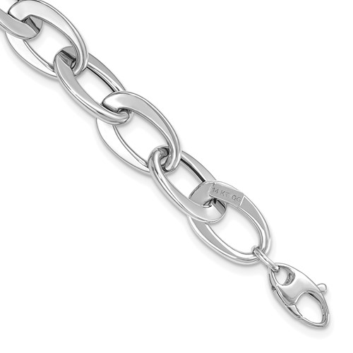 14K White Gold Polished 9.7mm Fancy Cable Link Bracelet, 8"