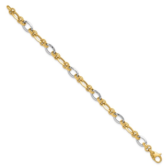 14K Two-tone Polished 8.2mm Fancy Link 7.75 inch Bracelet