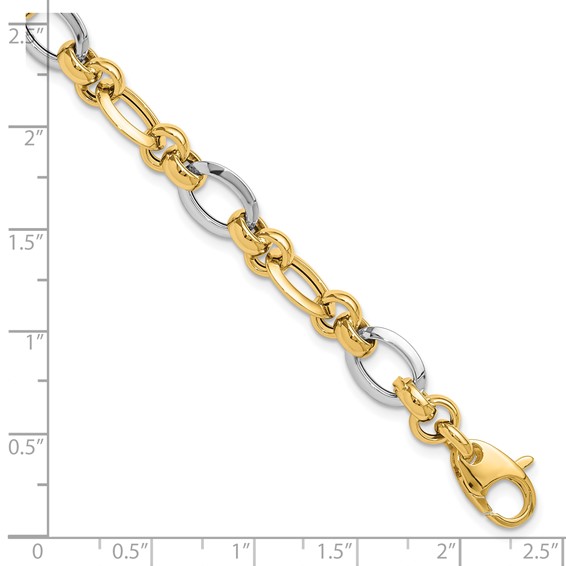 14K Two-tone Polished 8.2mm Fancy Link 7.75 inch Bracelet