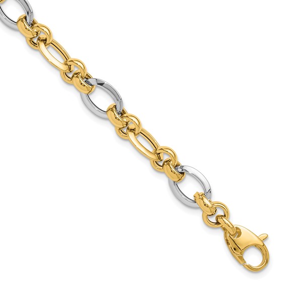 14K Two-tone Polished 8.2mm Fancy Link 7.75 inch Bracelet
