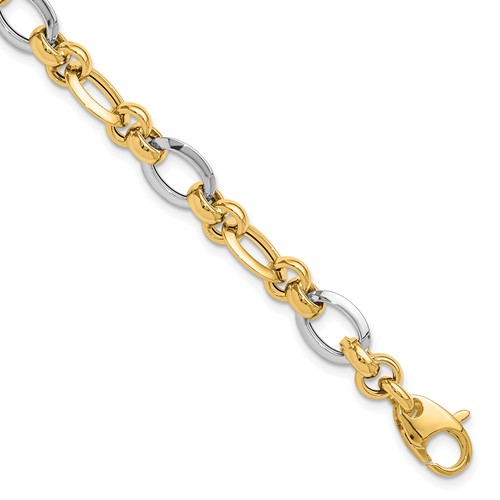 14K Two-tone Polished 8.2mm Fancy Link Bracelet, 7.75"