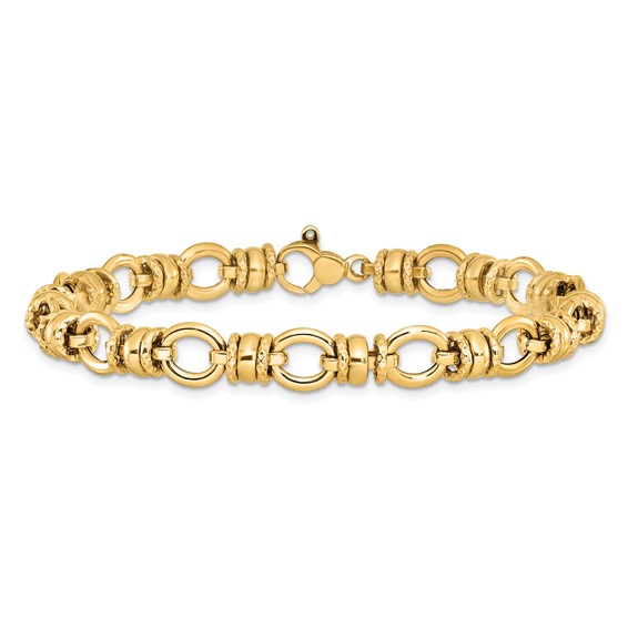 14K Polished and Textured 8mm Fancy Link 7.75 inch Bracelet