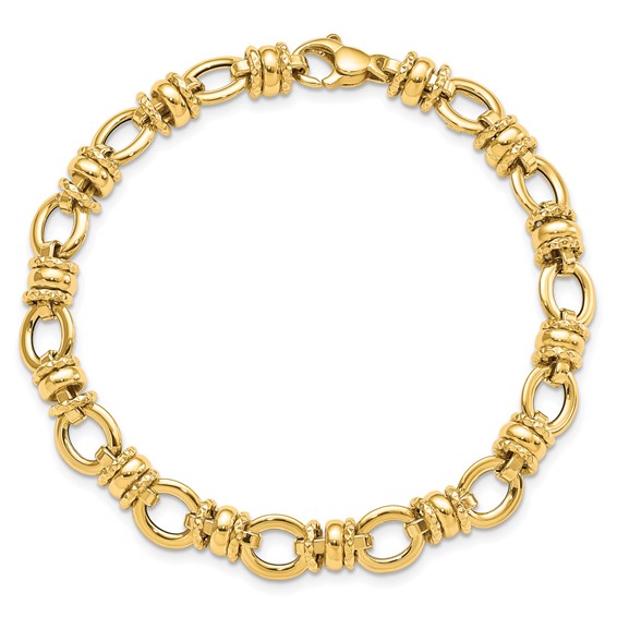 14K Polished and Textured 8mm Fancy Link 7.75 inch Bracelet