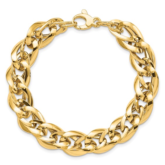 14k Polished 11.4mm Fancy Link 7.5 inch Bracelet