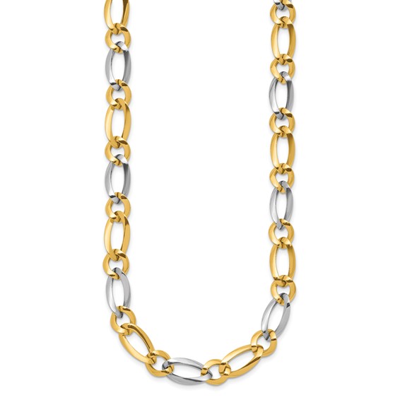 14k Two-Tone Polished 7.3mm Fancy Oval and Round Link 17.5 inch Necklace