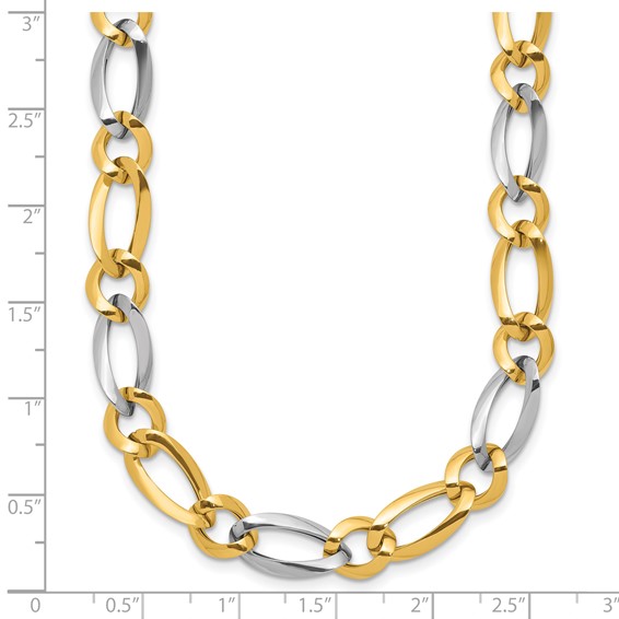 14k Two-Tone Polished 7.3mm Fancy Oval and Round Link 17.5 inch Necklace