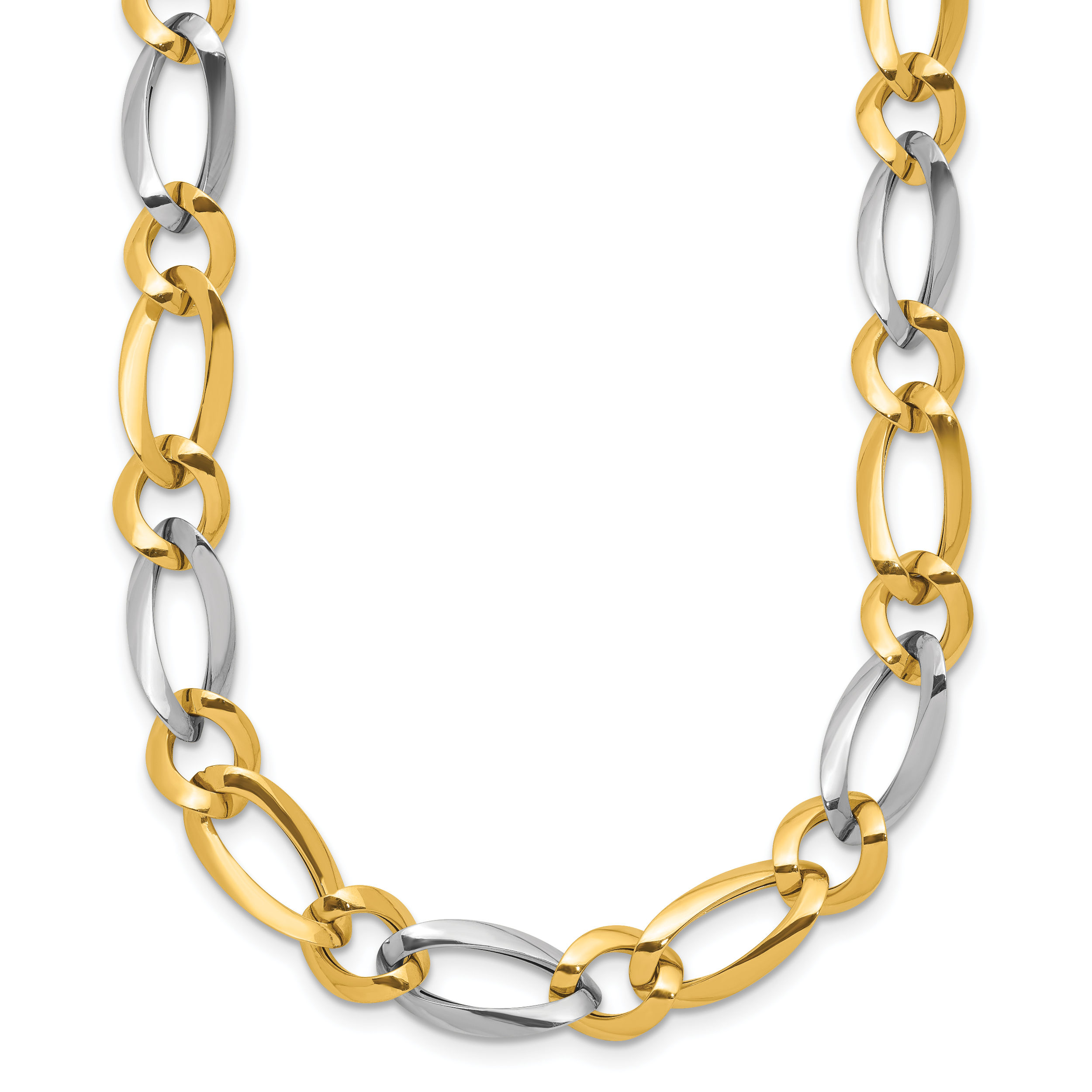 14k Two-Tone Polished 7.3mm Fancy Oval and Round Link 17.5 inch Necklace (SF2419-17.5)