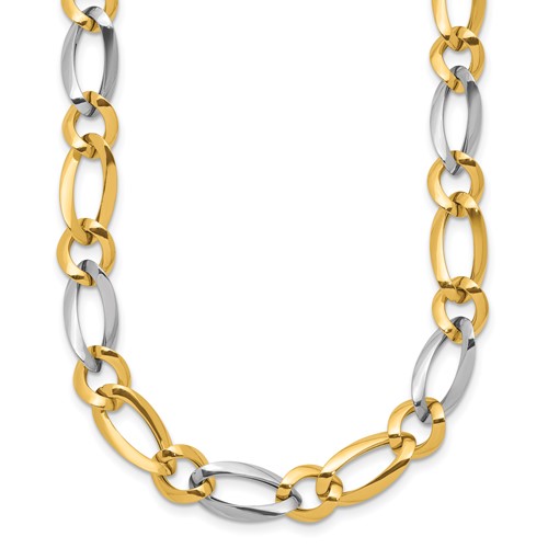 14K Two-Tone Polished 7.3mm Fancy Oval and Round Link Necklace, 17.5"