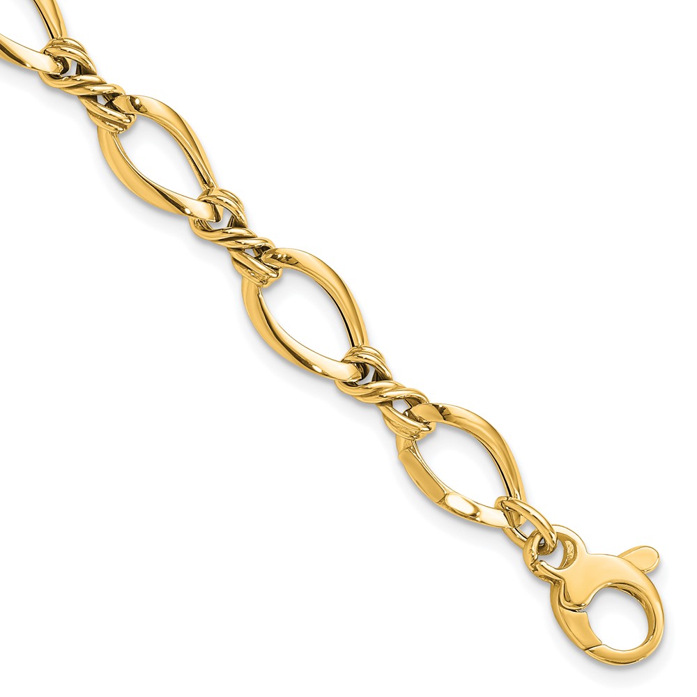14k Polished 8.8mm Fancy Twisted Link 7.5 inch Bracelet (SF2420Y-7.5)