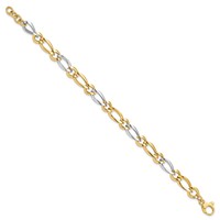 14K Two-Tone Polished 7.3mm Fancy Oval and Round Link Bracelet, 7.25" view 2