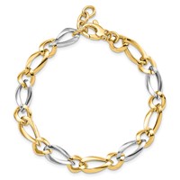 14K Two-Tone Polished 7.3mm Fancy Oval and Round Link Bracelet, 7.25" view 4