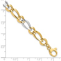 14K Two-Tone Polished 7.3mm Fancy Oval and Round Link Bracelet, 7.25" view 3