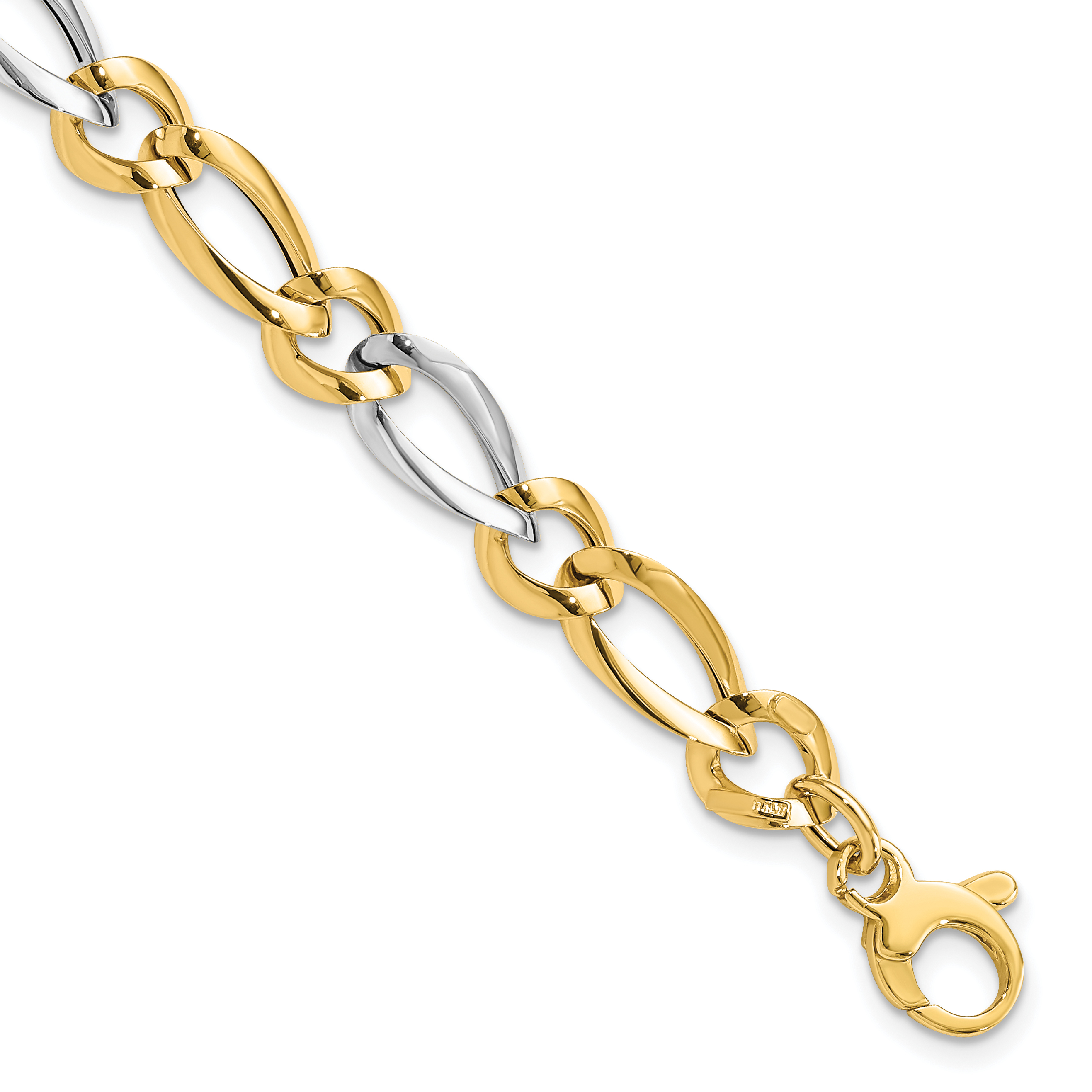 14k Two-Tone Polished 7.3mm Fancy Oval and Round Link 7.25 inch Bracelet (SF2421-7.25)