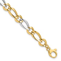 14K Two-Tone Polished 7.3mm Fancy Oval and Round Link Bracelet, 7.25" view 1