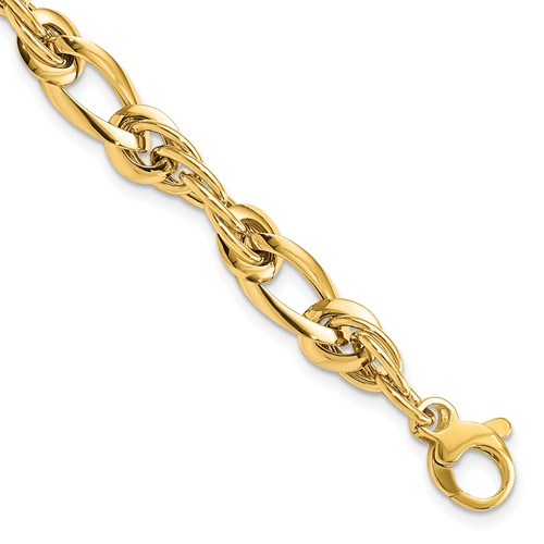 14K Yellow Gold Polished 6.4mm Fancy Twisted Link Bracelet, 7"