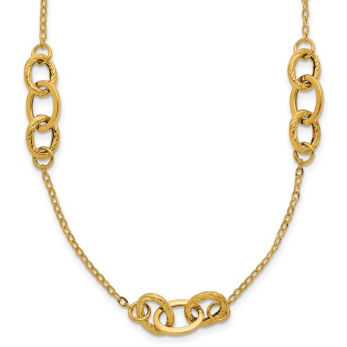 14K Yellow Gold Polished Fancy Linked Ovals 5-Station Necklace, 18"