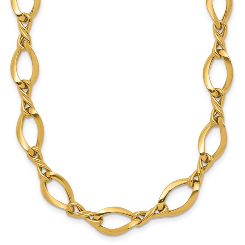 14K Yellow Gold Fancy Oval and Twisted Link Necklace, 18"