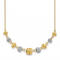 14K Two-tone Polished Diamond-cut Graduated Barrel Beads Necklace, 18" view 1