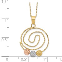 14K Tri-color Diamond-cut Beads on Spiral Pendant Necklace, 18" view 3