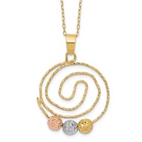 14K Tri-color Diamond-cut Beads on Spiral Pendant Necklace, 18" view 1