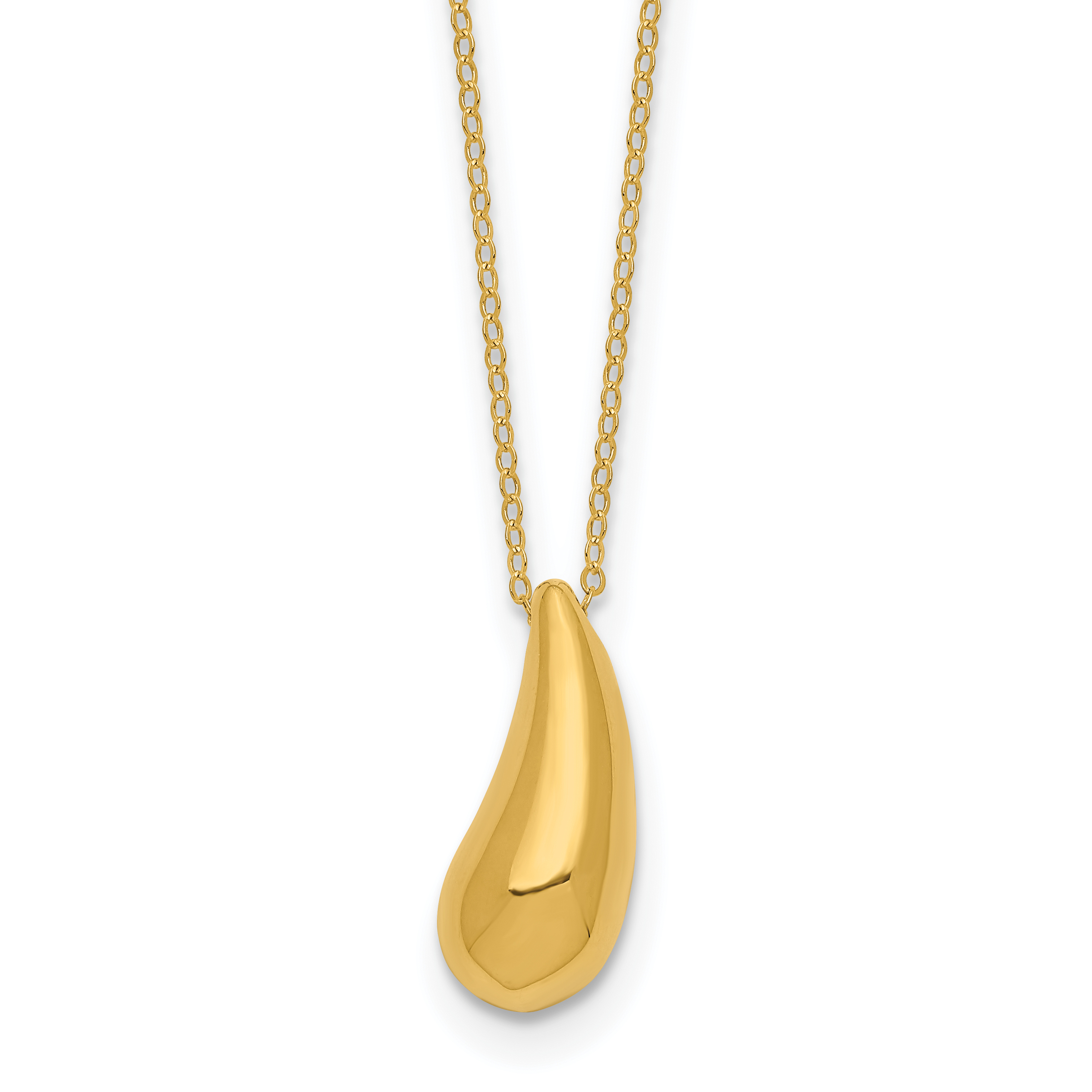 14k Polished Puffed Teardrop Pendant 18 inch Necklace (SF2444-18)