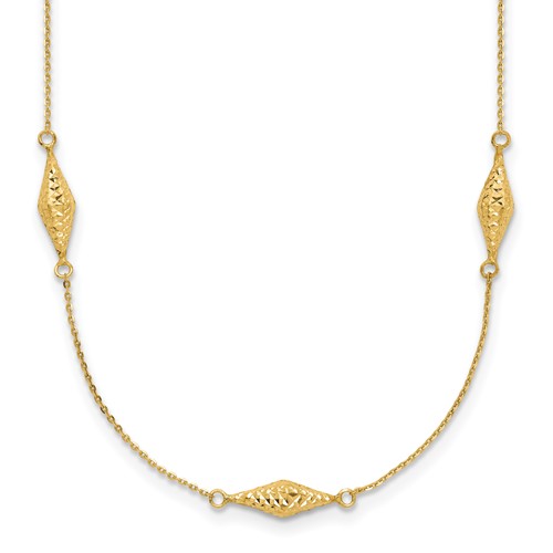 14K Yellow Gold Polished and Diamond-cut Fancy Beaded Necklace, 18"