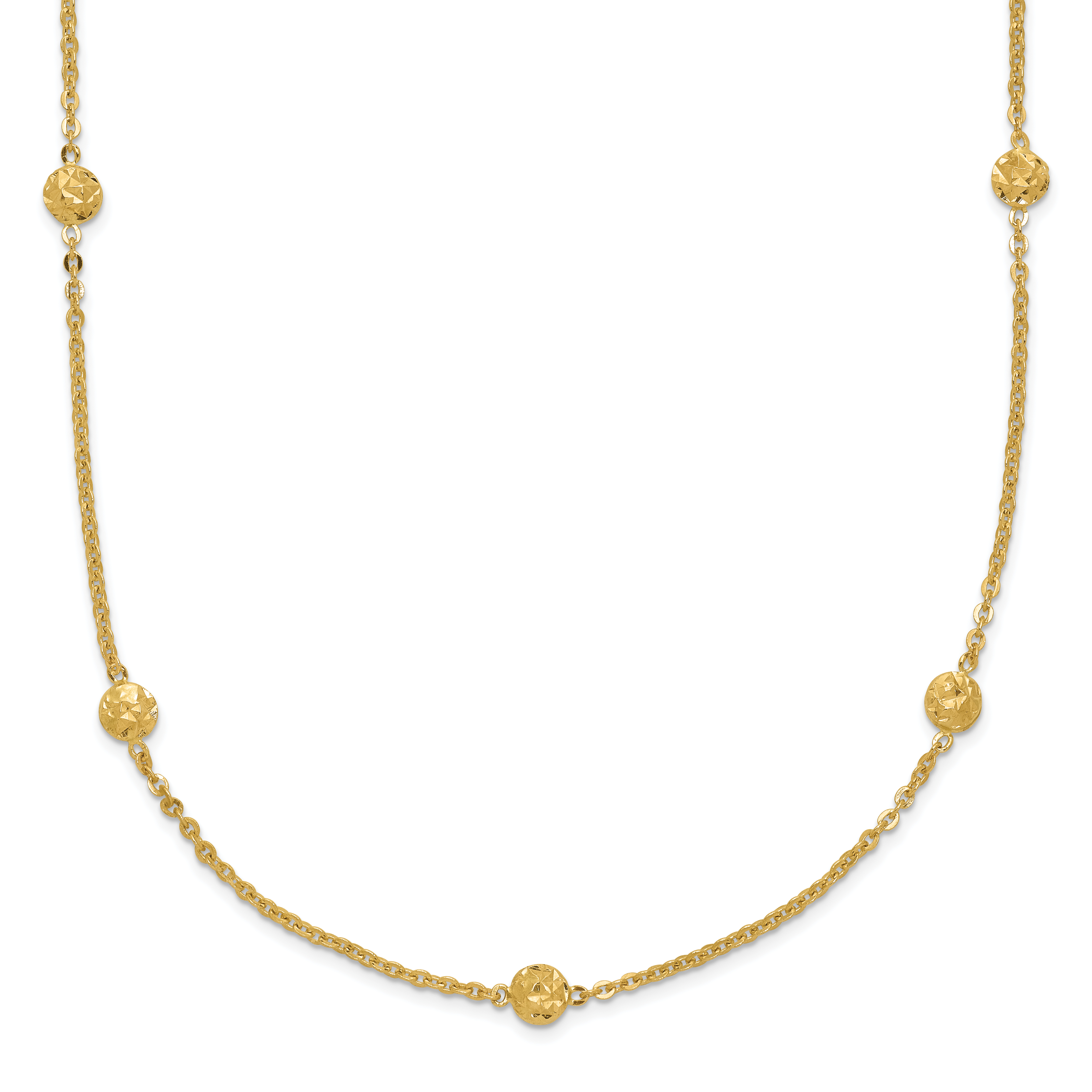 14k Polished Diamond-cut Tiny Puffed Circles 15-Station 18 inch Necklace (SF2463-18)