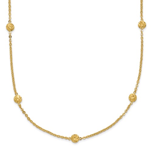 14K Yellow Gold Polished Diamond-cut Tiny Puffed Circles 15-Station Necklace, 18"